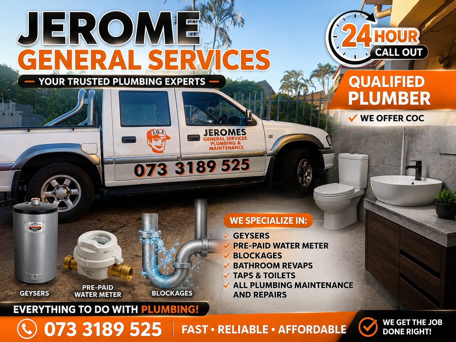Jerome's General Services plumbing flyer