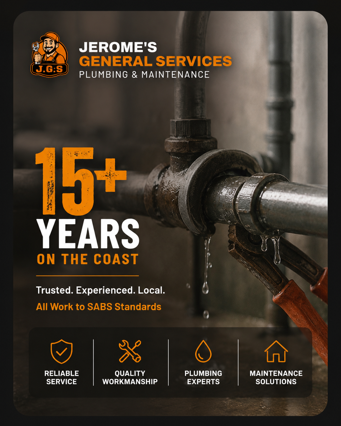 Jerome's General Services 15+ years on the KZN South Coast — trusted, experienced local plumbing and maintenance